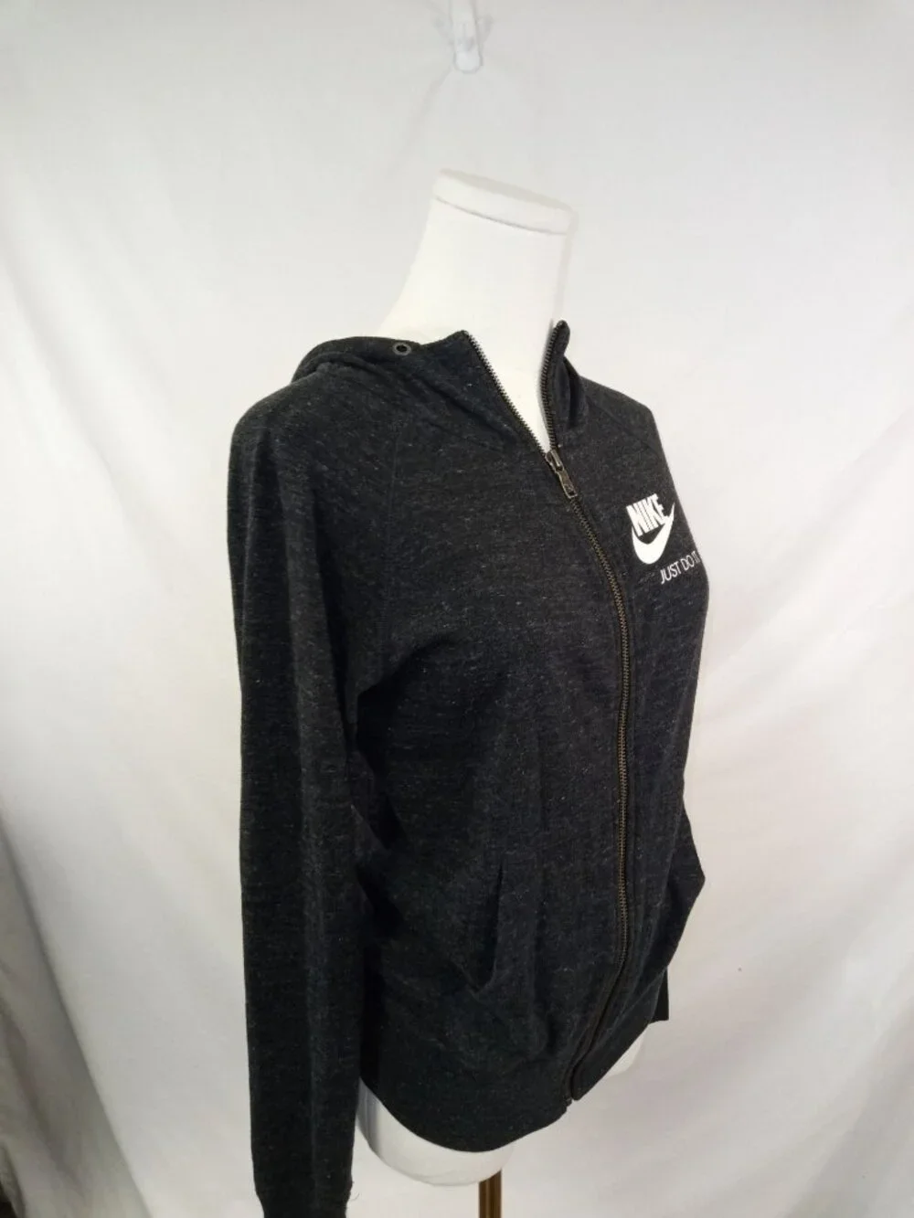 Nike Women's Heathered Gray/Black Gym Vintage Full Zip Hoodie Sz. XS